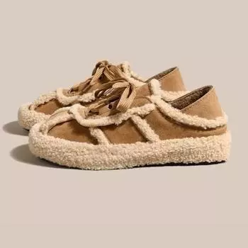 Новые женские повседневные туфли на шнуровке из хлопка и плюша Snow, на осень и зиму, универсальные 35 чёрный