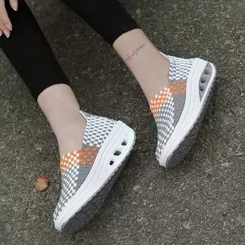 Новые женские повседневные туфли с круглой головкой из нейлоновой резинки, сетчатые туфли с рукавами, дышащие женские туфли на плоском каблуке 35 красный