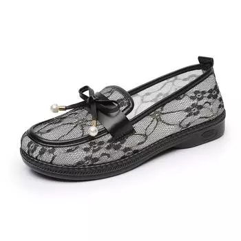 Новые женские повседневные туфли с мягкой подошвой, кружевная сетка, дышащая, удобная обувь без застежек 35 чёрный