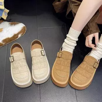 Новые женские повседневные туфли весна-осень на толстой подошве женские плетеные туфли модные универсальные женские массивные туфли с липучкой 35 коричневый