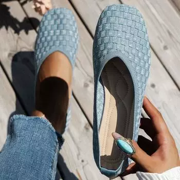 Новые женские повседневные вязаные туфли большого размера Flying Woven Flat Breathable 36 чёрный