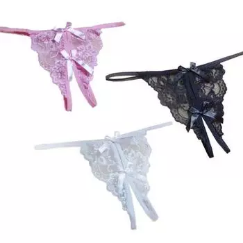 Новые женские прозрачные трусики с открытой вилкой и бантом. Рекомендуемые сексуальные трусики с ремешками.