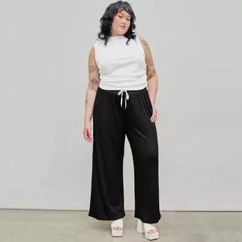 Новые женские прямые брюки с высокой талией, повседневные удобные дышащие брюки больших размеров, простые модные свободные черные длинные брюки XL чёрный