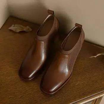 Новые женские ретро-ботинки Naked, эластичные вязаные осенние туфли, без застежек, квадратные высокие каблуки, ботильоны, черные, коричневые. Прямая поставка 35