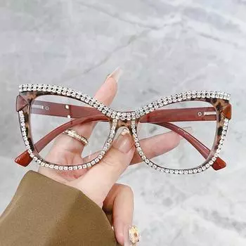 Новые женские ретро-очки для чтения в большой оправе «кошачий глаз», очки для пресбиопии с инкрустацией бриллиантами, большие очки с защитой от синего света 0