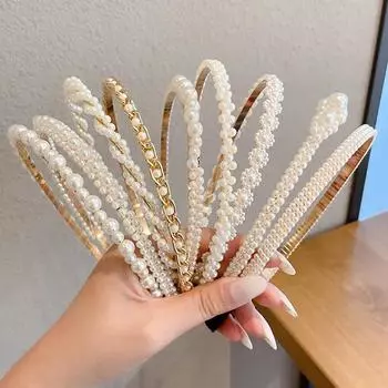 Новые женские резинки для волос с жемчугом, элегантная милая повязка на голову, простая повязка на голову, корейские аксессуары ручной работы, подарок на свадьбу