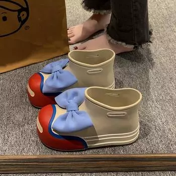 Новые женские резиновые сапоги с бантом EVA, сверхлегкие, для взрослых, водонепроницаемые, нескользящие, резиновые сапоги на толстой подошве с круглым носком 36-37 розовый