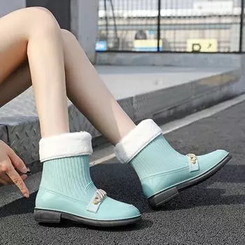 Новые женские резиновые сапоги с толстой подошвой, квадратным корнем, металлическим украшением, модные тенденции, водонепроницаемые, нескользящие, хлопковые, теплые, рабочие резиновые сапоги 36 белый