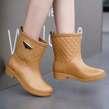 Новые женские резиновые сапоги средней высоты, водонепроницаемые, легкие, из ПВХ, резиновые, модные, простые, нескользящие, для взрослых, резиновые туфли 36-40 36 чёрный