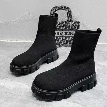Новые женские роскошные женские сапоги больших размеров, пара носков, женские повседневные вязаные ботильоны с толстой подошвой 35-43 35