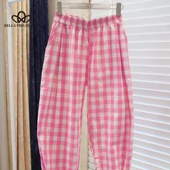 Новые женские розовые брюки, весенне-осенние винтажные клетчатые модные брюки с высокой талией, женские элегантные брюки, женские прямые брюки M
