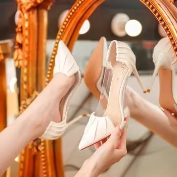 Новые женские розовые туфли-лодочки, роскошные дизайнерские туфли на шпильках с металлическими острыми носками, туфли на высоком каблуке, женские зеленые туфли для вечеринок на высоком каблуке 34