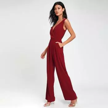 Новые женские;s сексуальный кружевной комбинезон без рукавов и спинки с глубоким V-образным вырезом и широкими брюками S чёрный