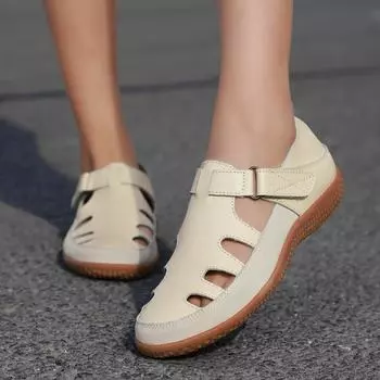 Новые женские сандалии из кожи на подошве в стиле ретро, женские повседневные сандалии для улицы, домашние сандалии с полыми полыми подошвами, модные пляжные сандалии в римском стиле в мягком стиле 36