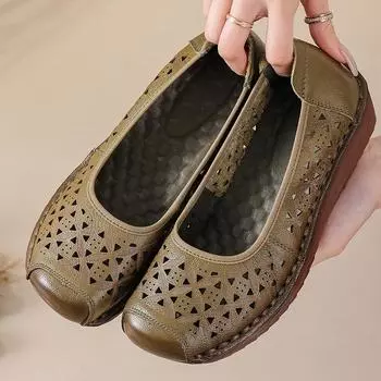 Новые женские сандалии-клинья из натуральной кожи, дышащая летняя осенняя обувь, женские мокасины на плоской подошве без застежки, женские сандалии 35