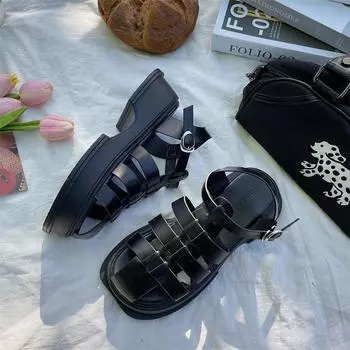 Новые женские сандалии, летние, дышащие и удобные, дизайнерские сандалии с толстым носком, водонепроницаемая платформа, римские сандалии женские 35 чёрный