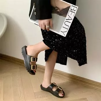 Новые женские сандалии летняя мода двойной ремешок толстая подошва тапочки повседневная обувь для отдыха на открытом воздухе 36-37