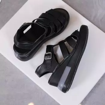 Новые женские сандалии, повседневные римские сандалии с открытым носком на толстой подошве, удобная женская обувь 35 бежевый