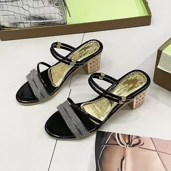 Новые женские сандалии со стразами, дизайнерские тапочки на мягкой подошве с открытым носком и высоким каблуком, женская модная повседневная обувь для вечеринок 36