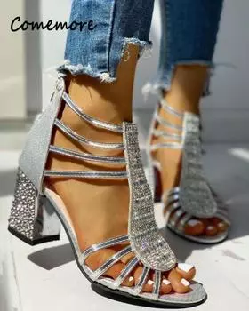 Новые женские сандалии, туфли Sandalias Mujer 2024, летний стиль, туфли на танкетке, туфли на высоком каблуке, слипоны, блестящие, модные, гладиаторы, женские 35 золотистый