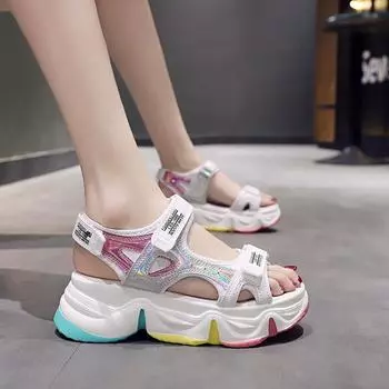Новые женские сандалии, женские сандалии с мягкой строчкой, удобные сандалии на плоской подошве, студенческая пляжная обувь с открытым носком, обувь на платформе для девочек 39 белый