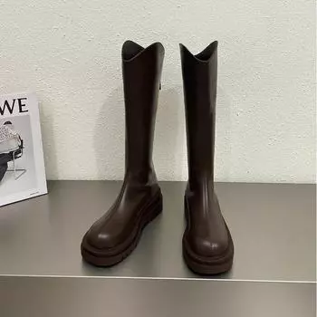 Новые женские сапоги до колена, модные женские элегантные высокие сапоги на толстой подошве на молнии, зимние женские сапоги 35