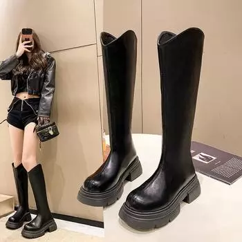 Новые женские сапоги на молнии на толстом высоком каблуке женские сапоги на толстом высоком каблуке осенне-зимние сапоги до колена Botas D19 39