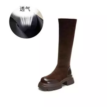 Новые женские сапоги-рыцари 2025 года, осенние женские эластичные сапоги, сапоги на грубом каблуке, повседневные, с круглым носком, универсальные сапоги Martin для женщин 35