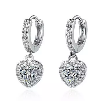 Новые женские серьги из стерлингового серебра 925 пробы с подвеской в форме сердца, модные высококачественные серьги-гвоздики из циркония, ювелирные изделия в подарок