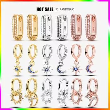 Новые женские серьги из стерлингового серебра 925 пробы, роскошные серьги из розового золота в форме сердца со звездами и луной, изысканные ювелирные украшения в подарок на день рождения