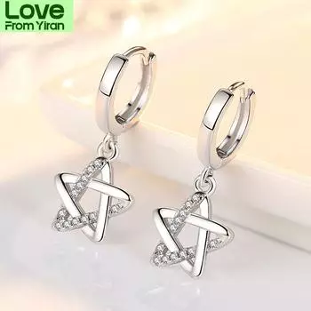 Новые женские серьги из стерлингового серебра 925 пробы, модные серьги-гвоздики с пятиконечной звездой и микро-инкрустацией из циркония, ювелирные изделия в подарок