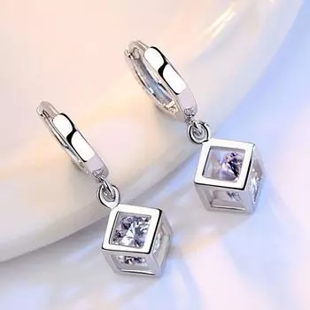 Новые женские серьги из стерлингового серебра 925 пробы с квадратным кулоном, модные роскошные серьги с белыми бриллиантами, ювелирный подарок
