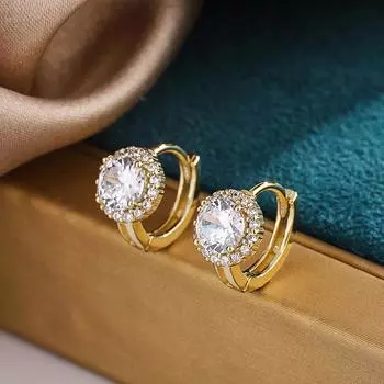 Новые женские серьги-кольца с блестящими круглыми циркониями серебряного/золотого цвета, модные универсальные женские украшения