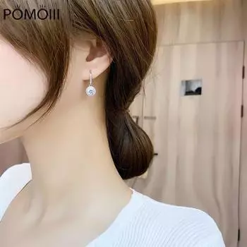 Новые женские серьги-подвески из серебра 925 пробы с четырьмя когтями, муассанитом, микро-инкрустированным цирконием, круглая сумка, пара сережек-крючков, ювелирные изделия в подарок