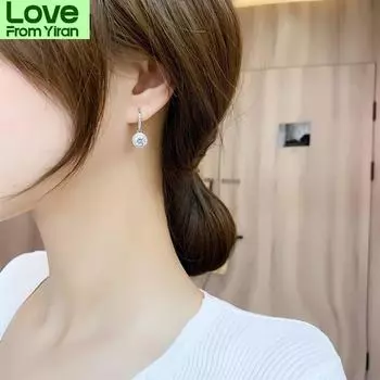 Новые женские серьги-подвески из серебра 925 пробы с четырьмя когтями, муассанитом, микро-инкрустированным цирконием, круглая сумка, пара сережек-крючков, ювелирные изделия в подарок