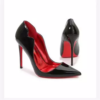Новые женские сексуальные элегантные туфли-лодочки на шпильках, глянцевые лакированные туфли с V-образным вырезом сбоку, туфли на высоком каблуке с острым носком, туфли для вечеринок, размер 46 38 чёрный