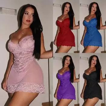 Новые женские сексуальные пижамы с глубоким V-образным вырезом, кружевное платье-слинг, соблазнительная прозрачная короткая юбка, сексуальное нижнее белье, экзотическое платье, комплект одежды для взрослых 5XL