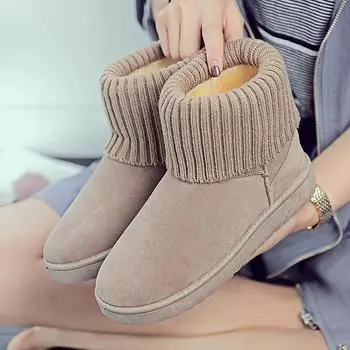 Новые женские шерстяные зимние сапоги, женские короткие сапоги на плоской подошве, водонепроницаемая платформа, плоский каблук, мягкая и теплая хлопковая обувь. 36 серый