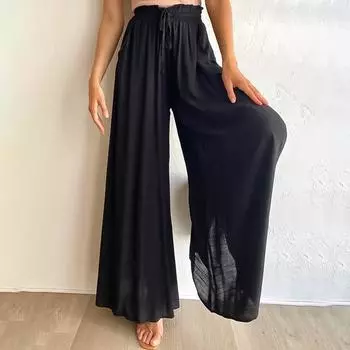 Новые женские широкие брюки, весенне-летние повседневные брюки с прямой эластичной резинкой на талии. S абрикосовый