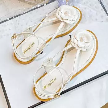 Новые женские современные сандалии летние красивые цветы отпуск стиль кожаные повседневные туфли на плоской подошве 35-43 35 хаки