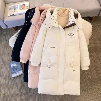 Новые женские средние и длинные стеганые куртки на хлопковой подкладке, зимние утолщенные стеганые куртки, застегивающиеся на талии, корейская версия M чёрный