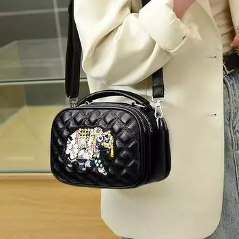 Новые женские сумки через плечо с ромбовидным узором, модная мини-сумка с двойной молнией, высококачественная женская брендовая маленькая сумка из искусственной кожи