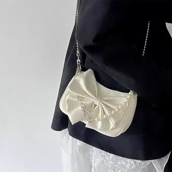 Новые женские сумки через плечо, усовершенствованные белые сумки с бантом, трендовые сумки с жемчужной цепочкой, сумки через плечо, модные сумки для отдыха, универсальные сумки для поездок на работу
