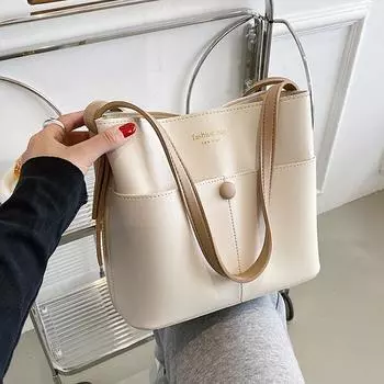 Новые женские сумки на ремне, модная лоскутная сумка через плечо большой емкости, простая женская сумка-ведро из искусственной кожи для поездок на работу (20cm<Max Length<30cm)