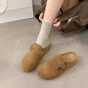 Новые женские тапочки Boken с мягкой подошвой на весну 2025 года, однопедальные и полутапочки, повседневные ленивые тапочки-мешки 35 хаки