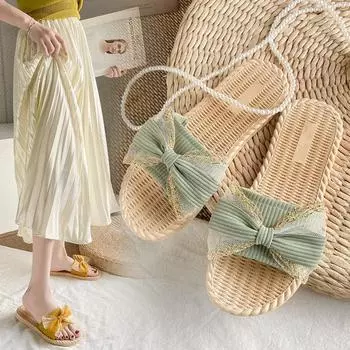 Новые женские тапочки для лета, модный бант, пляжная обувь Fairy Wind, сандалии, домашние и уличные тапочки 36-37 зелёный