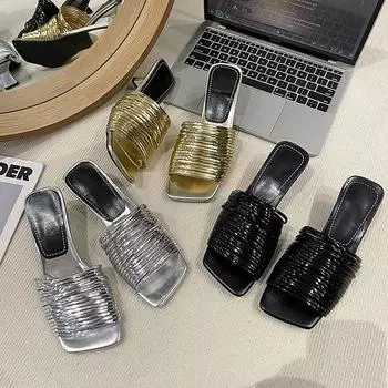 Новые женские тапочки, модный дизайн, танкетка, кожа, рыбий рот, шлепанцы, для летней вечеринки, простые низкие резиновые женские сандалии 35