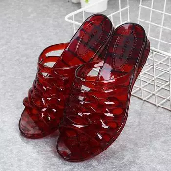 Новые женские тапочки на наклонном каблуке, одно слово, противоскользящие пластиковые сандалии для отдыха с кристаллами 36 коричневый