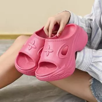 Новые женские тапочки на толстой подошве, модные уличные пляжные туфли EVA для женщин, легкие летние туфли 2025 года на высоком каблуке, повседневная обувь 35 бежевый