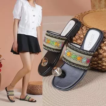 Новые женские тапочки, римские шлепанцы, повседневные удобные тапочки в этническом стиле, женская женская обувь 36